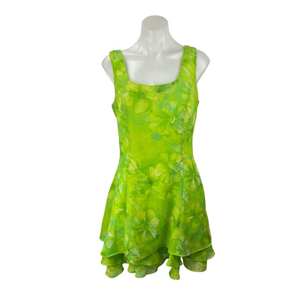 Georgiou Green Floral Sleeveless Square Neck ruffle Fit & Flare Mini Dress Sz M