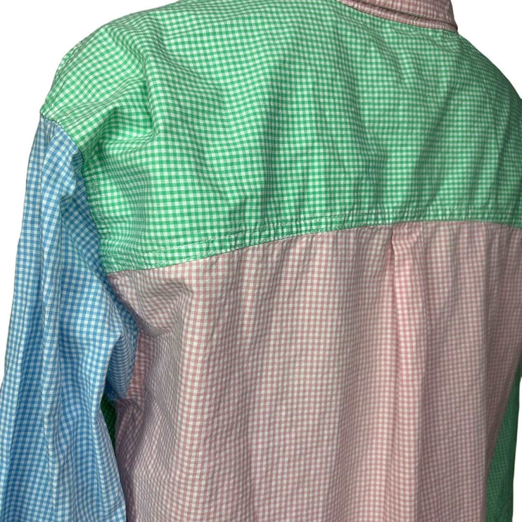 American Eagle Womens Green Blue Pink Gingham Colorblock Button Up Shirt Size M