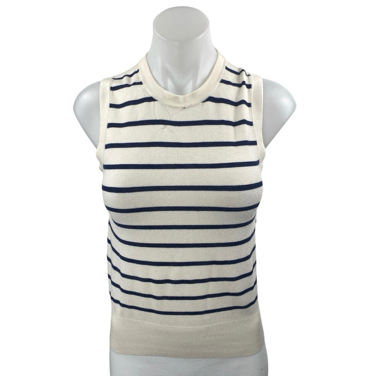 Zara Women's Cream Blue Striped Sleeveless Knit Crop Sweater Vest Tank Top Sz S