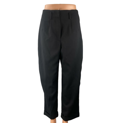 Zara Black Pleated High Rise Loose Straight Wide Leg Trousers Dress Pants Size S
