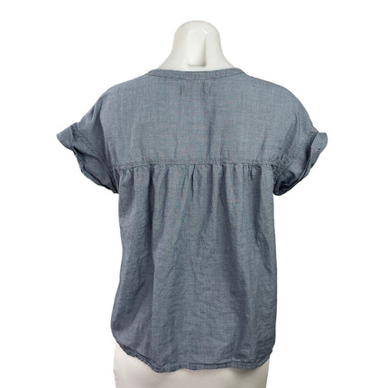 Madewell Womens White Blue Gingham Checkered Cap Sleeve V Neck Tie Blouse Top S