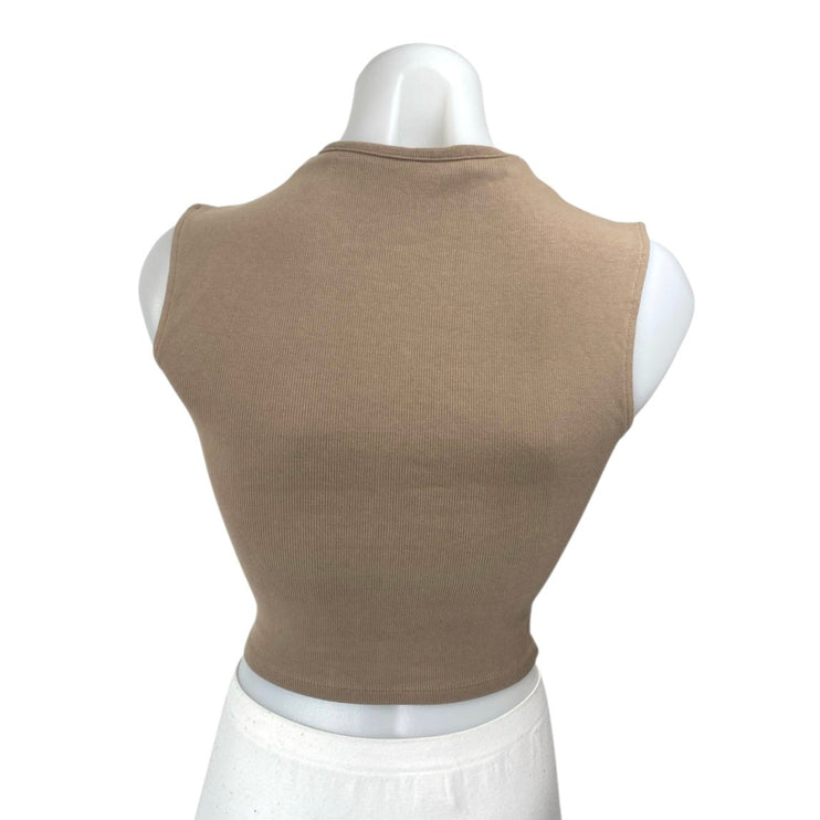 Zara Beige Tan Sleeveless Ribbed Knit Mock Neck Sweater Vest Crop Top Size S