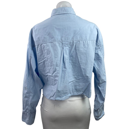 French Connection Women's Blue Long Sleeve Pocket Crop Button Down Shirt Size XS