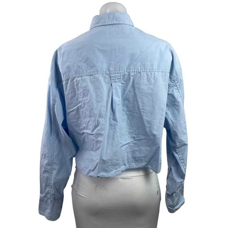 French Connection Women's Blue Long Sleeve Pocket Crop Button Down Shirt Size XS