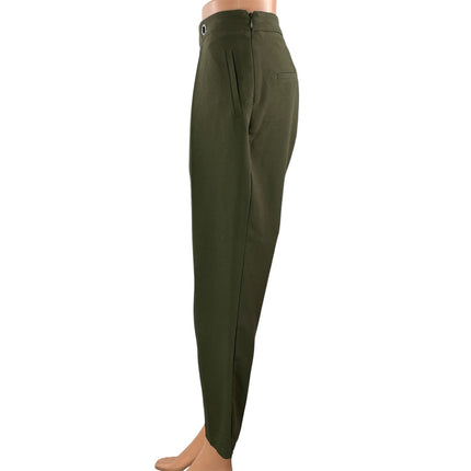 Topshop Women's Green High Waisted Pleated Straight Ankle Trousers Pants Size 4
