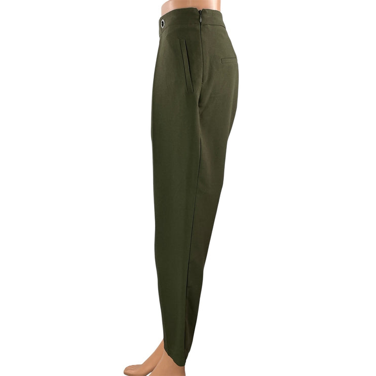 Topshop Women's Green High Waisted Pleated Straight Ankle Trousers Pants Size 4