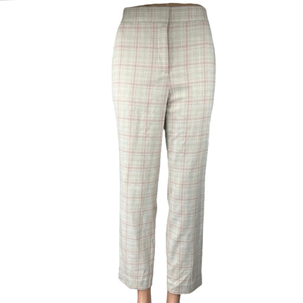 Ann Taylor Gray Pink Plaid Checkered High Waist Straight Ankle Trousers Pants 4