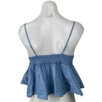 BP. Blue Lace Eyelet V Neck Sleeveless Crop Babydoll Peplum Camisole Tank Top S