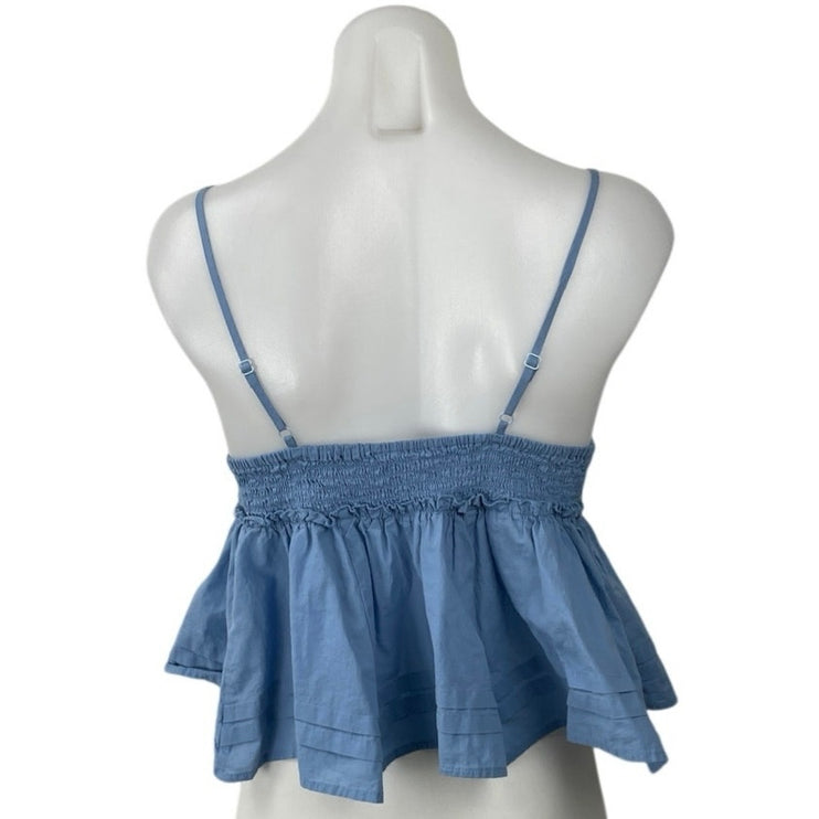 BP. Blue Lace Eyelet V Neck Sleeveless Crop Babydoll Peplum Camisole Tank Top S
