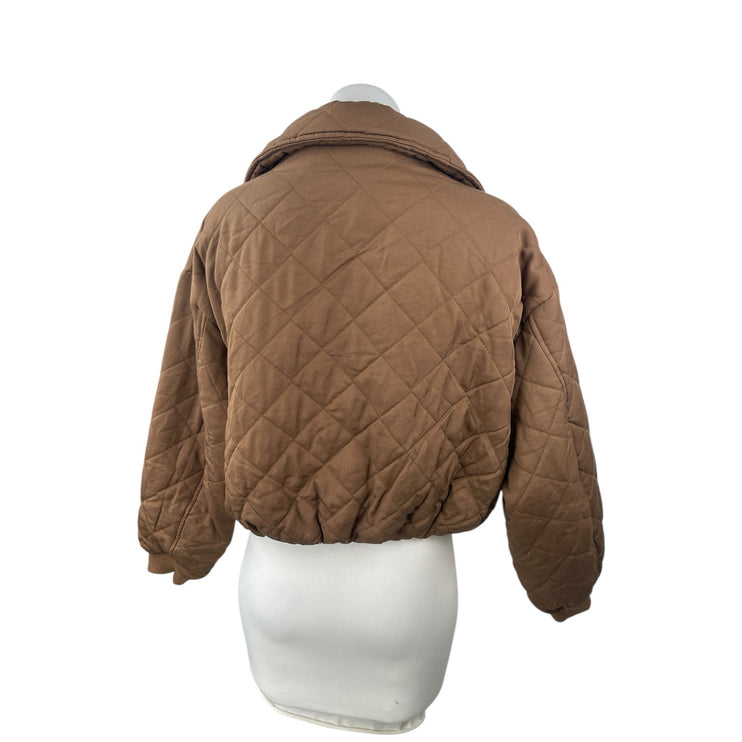 Blank NYC Women's Brown Tencel Quilted Puffer Cropped Bomber Coat Jacket Size XS