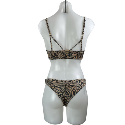 L Space Brown Tiger Print V-Wire Top & Cabana Bottom Bikini Swimwear Set Size M
