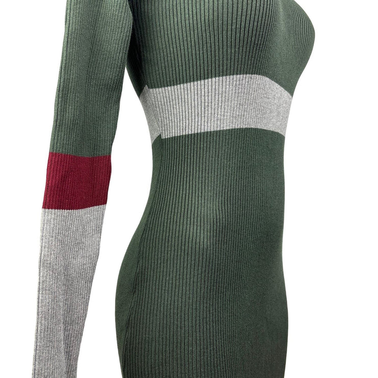 Sundays Soho NWT $79 Green Ribbed Knit V Neck Colorblock Bodycon Midi Dress S