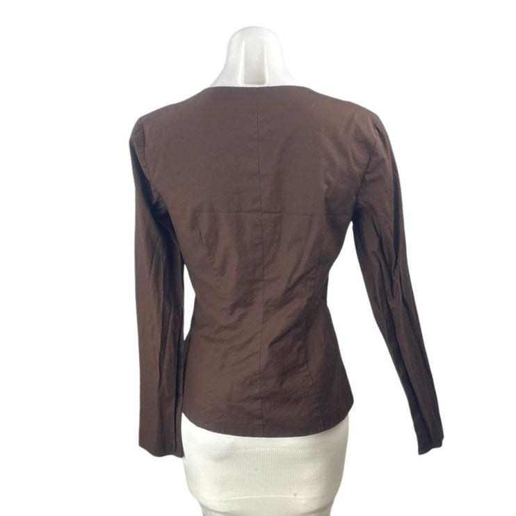 Reformation Caci Women's Brown Lace Up V Neck Long Sleeve Blouse Top Size 4