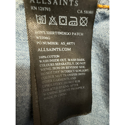 Allsaints Men's Blue Chambray Long Sleeve Button Down Denim Jean Shirt Top Sz 8