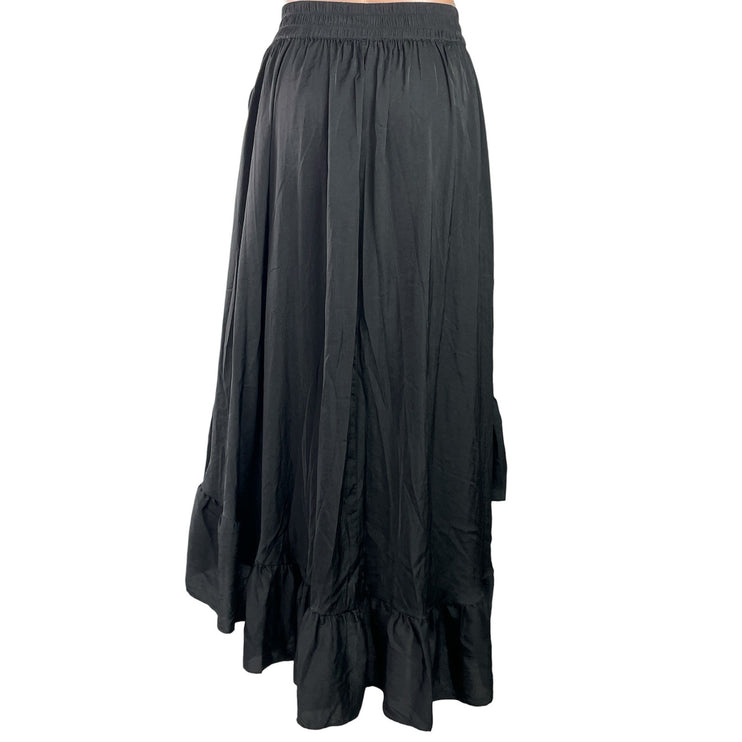 Maje Johno Women Black High Waisted Ruffle Pleated A Line High Low Skirt Size S