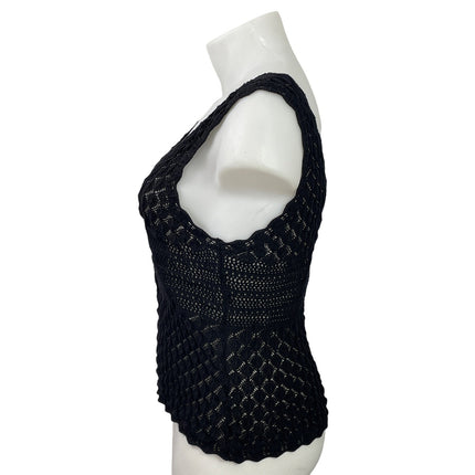 MNG by Mango Womens Black Sleeveless Knit Open Crochet Scoop Neck Tank Top Sz XL