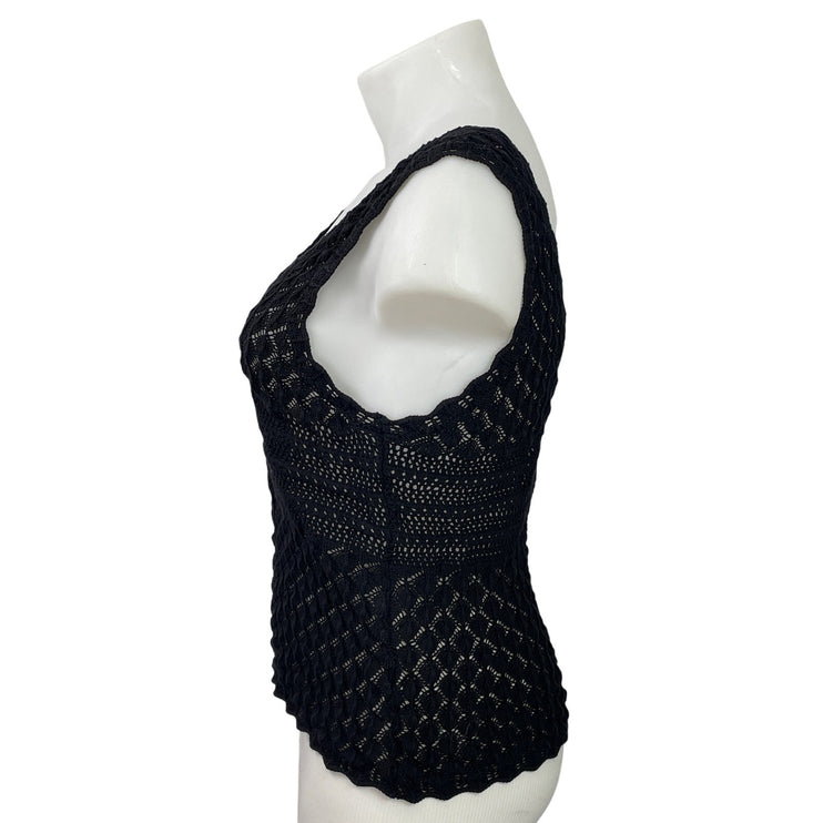 MNG by Mango Womens Black Sleeveless Knit Open Crochet Scoop Neck Tank Top Sz XL