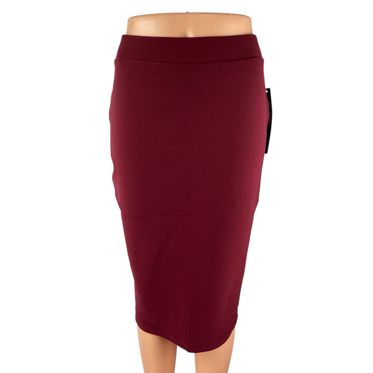 NEW New Mix Red High Waisted Elastic Band Career Slit Midi Pencil Skirt Size M
