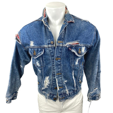 Levi's Men's Blue Distressed Long Sleeve Graphic Denim Jeans Coat Jacket Size XS