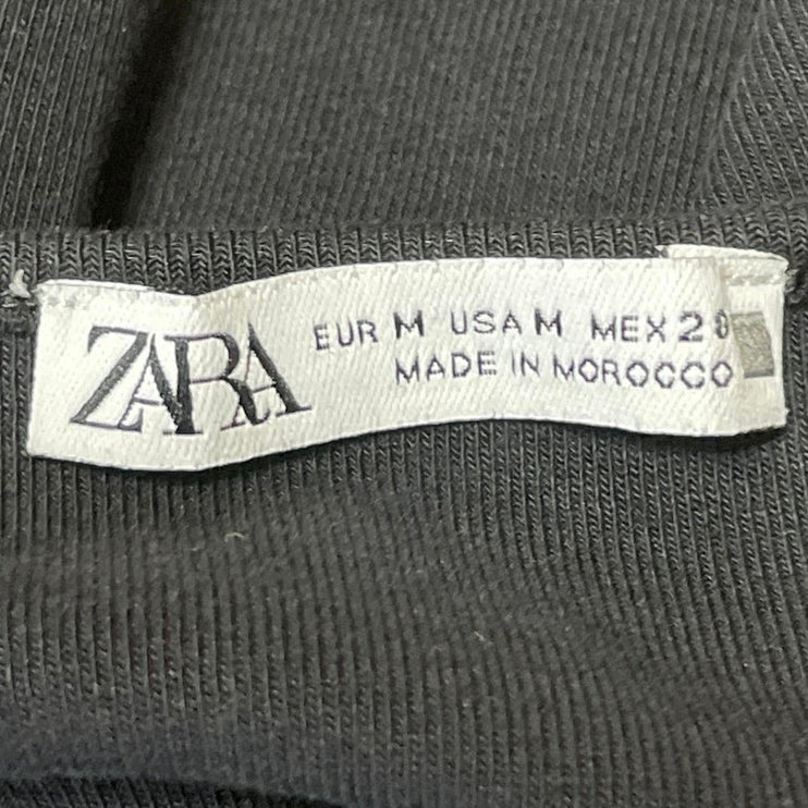 Zara Womens Black Crewneck Short Sleeve Open Back Bodysuit Tee T-shirt Top Sz M