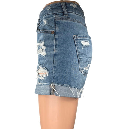 American Eagle Super Stretch Blue Distressed High Waisted Denim Jean Shorts 4