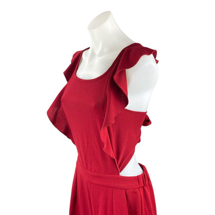 NEW PrettyGarden Red Sleeveless Ruffle Cutout Tie Back Wide Leg Jumpsuit Size M