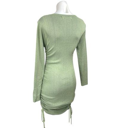 Lioness Green Knit Long Sleeve Ruched Tie Slim Mini Bodycon Sweater Dress Size S