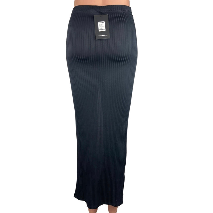 Fashion Nova NWT Black Settling Down High Slit Pull On Bodycon Maxi Skirt Size S