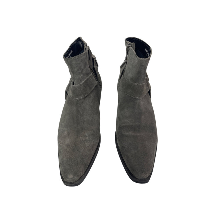 ASOS Gray Leather Suede Pointed Toe Buckle Strap Western Ankle Chelsea Boots 7