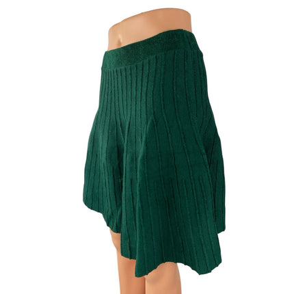 Anthropologie Meadow Rue Green Sweater Knit Pleated Mini Skater A-Line Skirt M