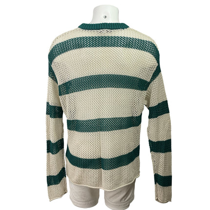 Urban Outfitters Mateo White Green Striped Crew Neck Crochet Knit Sweater Top L