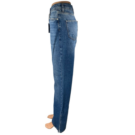 NEW Piral Women's Blue High Waisted Straight Bootcut Slit Denim Jeans Size M