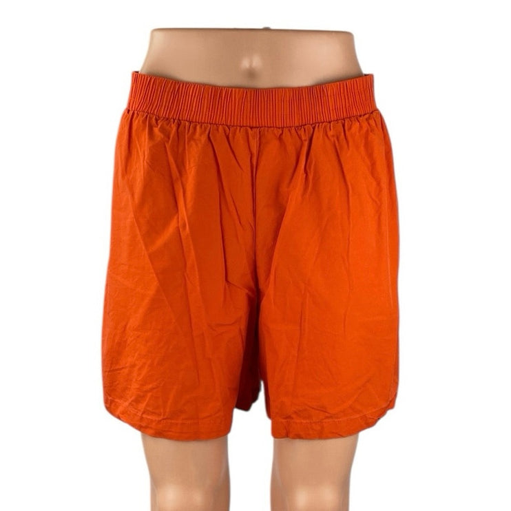 Ichi Women's Orange Elastic High Waist Wide Leg Casual Lounge Sweat Shorts Sz 38