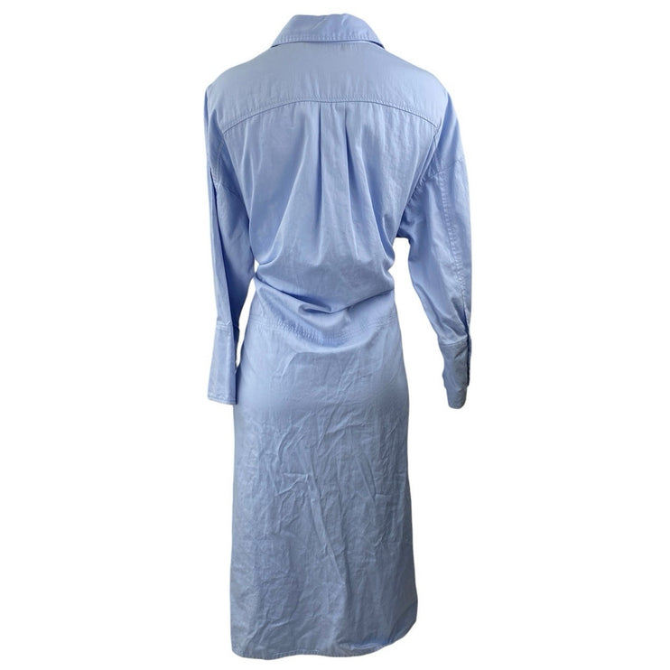 Zara Womens Blue Long Sleeve Tie Waist Slit Button Down Midi Shirt Dress Size XS