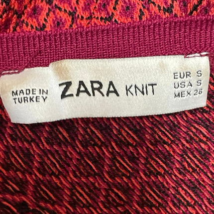Zara Knit Womens Red Block Print Striped Sleeveless V-neck Cropped Tank Top Sz S