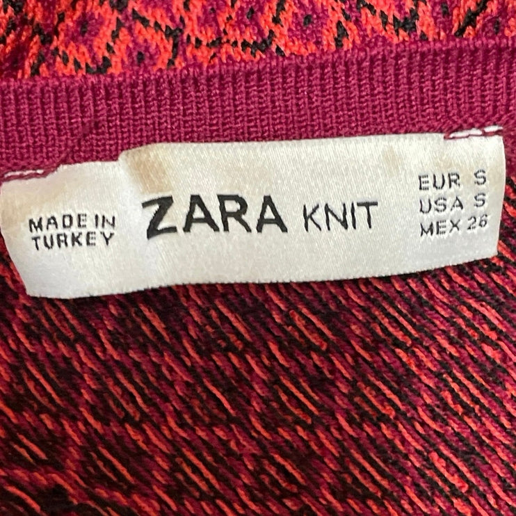 Zara Knit Womens Red Block Print Striped Sleeveless V-neck Cropped Tank Top Sz S