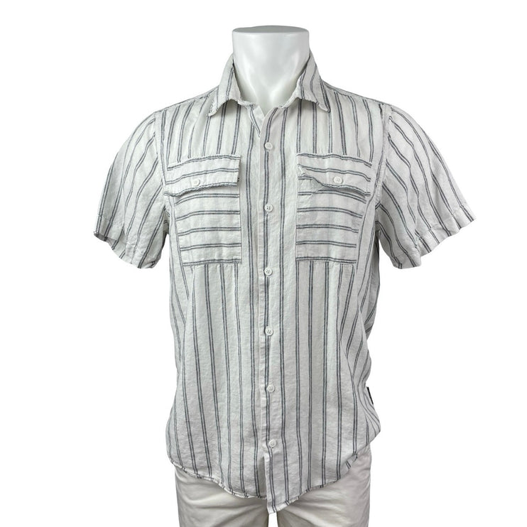 Karl Lagerfeld Men's White Black Striped Short Sleeve Pocket Button Up Shirt M