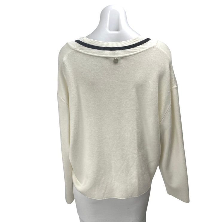DX Collection Women's White V-neck Long Sleeve Knit Cropped Sweater Top Size M