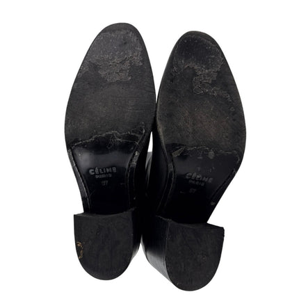 Celine Paris Women's Black Leather Block Heele Mid Calf Boots Size 37 US 6.5