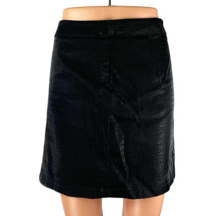 French Connection Black Faux Vegan Croc Leather Mini Straight A-Line Skirt Sz XS