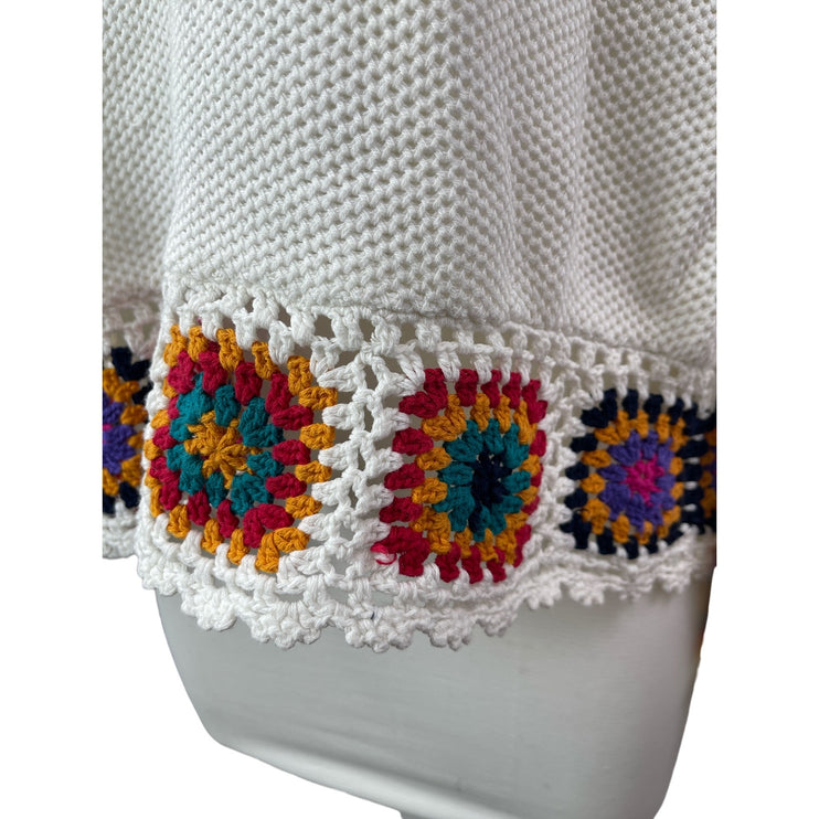 Joseph A Women's White Crochet Knit Boho Long Sleeve Blouse Sweater Top Size XL