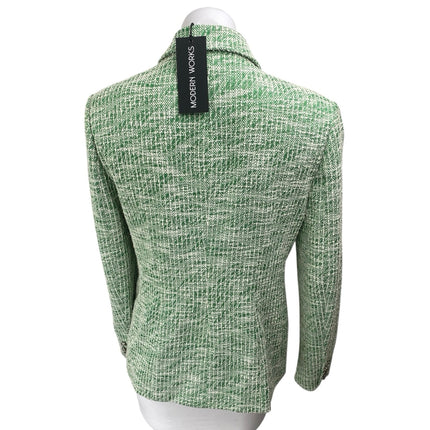 NEW Modern Works Women's Green Metallic Tweed Double Breasted Blazer Jacket M
