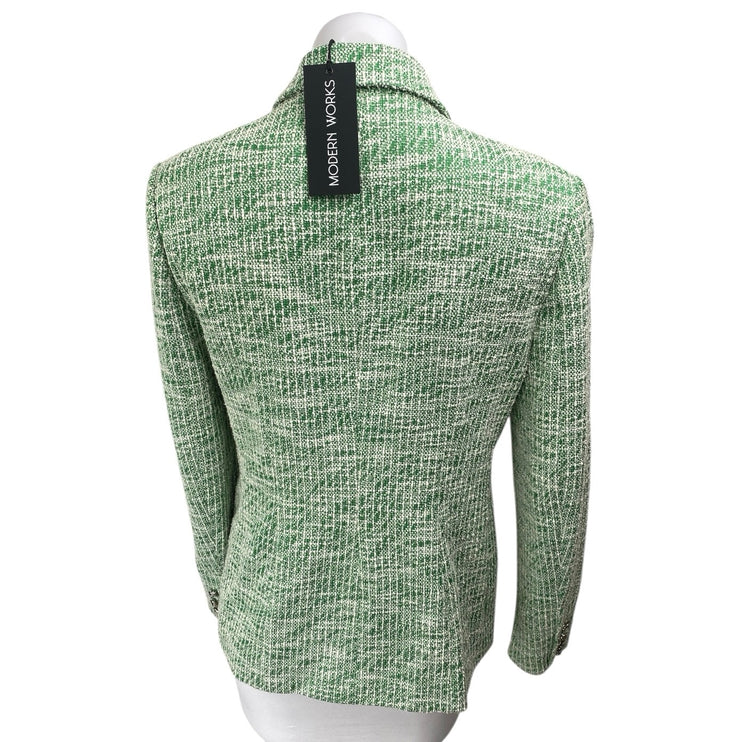 NEW Modern Works Women's Green Metallic Tweed Double Breasted Blazer Jacket M