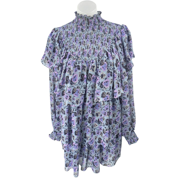 Cinq A Sept Drew Georgette Purple Floral Ruffle Tiered Long Sleeve Mini Dress 10
