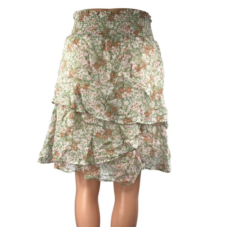 Esqualo Green Multicolor Tiered Ruffle Smocked Peasant A Line Mini Dress Size 4