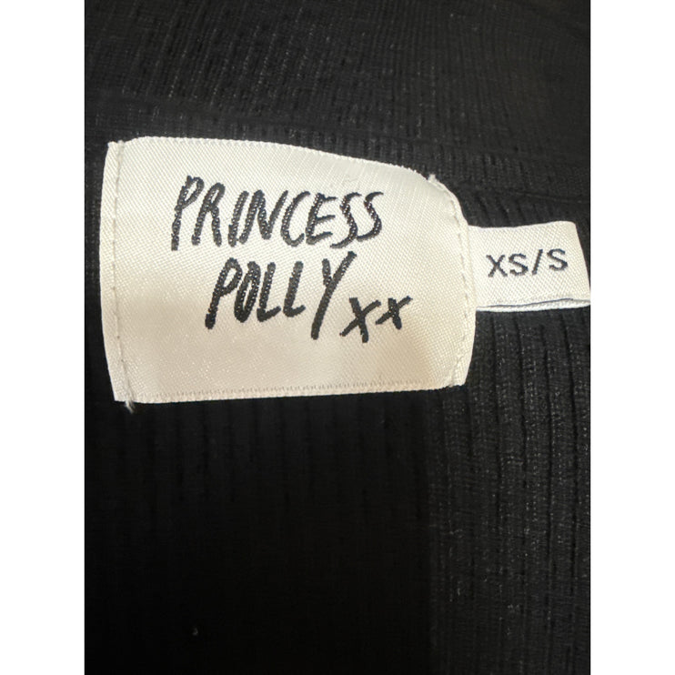 Princess Polly Lucia Black Ribbed Knit Cut Out Long Sleeve Mini Bodycon Dress XS