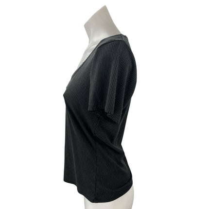 Boden Women's Black Ribbed Knit Scoop Neck Casual Basic T Shirt Tee Top Size 10