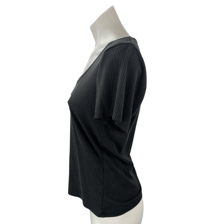 Boden Women's Black Ribbed Knit Scoop Neck Casual Basic T Shirt Tee Top Size 10