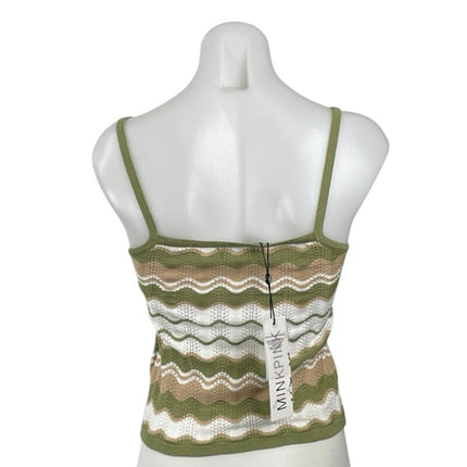 NEW MinkPink Green Knit Striped Zig Zag Abstract Cami Camisole Tank Top Size S