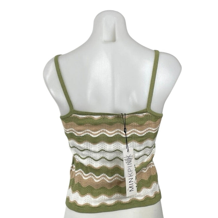 NEW MinkPink Green Knit Striped Zig Zag Abstract Cami Camisole Tank Top Size S